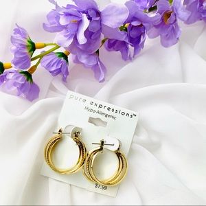 🌹PURE EXPRESSIONS HYPO ALLERGENIC gold plated three layer hoop earring